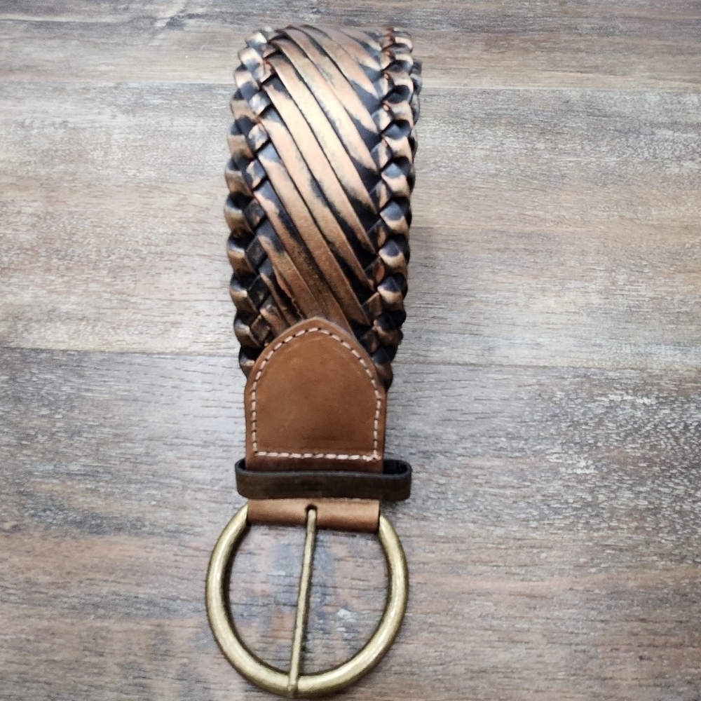 Genuine LEATHER WOVEN BELT BRONZE & BLACK SIZE ML